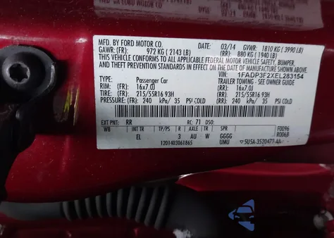 2014 Ford Focus Se z USA, uszkodzony, nr VIN 1FADP3F2XEL283154